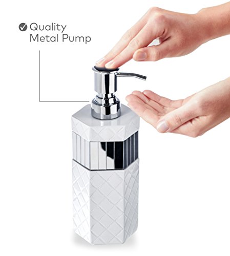 Creative Scents Quilted Mirror White Hand Soap Dispenser for Bathroom | Decorative Lotion Dispenser with Durable Metal Pump, Resin Countertop Shower Dispensers for Elegant Bathroom Decor - style: Soap Dispenser