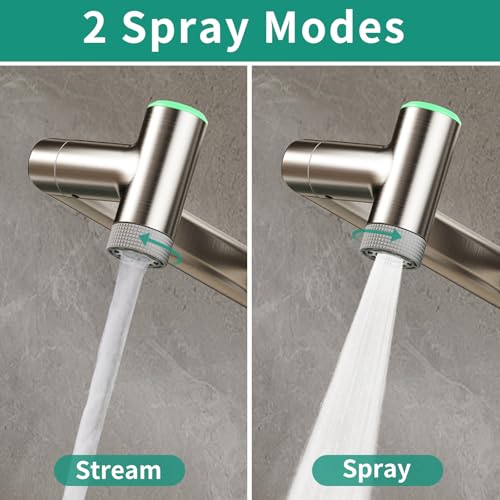 Bathroom Faucet 1 Hole with Temperature Display, Brushed Nickel | Batteries-Free, 1080° Rotatable Single Hole Bathroom Faucet, Single Handle Bathroom Vanity Faucets, 2 Spray Modes - color: Brushed Nickel