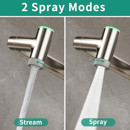 Bathroom Faucet 1 Hole with Temperature Display, Brushed Nickel | Batteries-Free, 1080° Rotatable Single Hole Bathroom Faucet, Single Handle Bathroom Vanity Faucets, 2 Spray Modes - color: Brushed Nickel