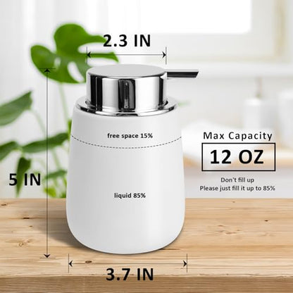 Soap Dispenser Ceramic with Easy-to-Press Pump Hand Lotion Liquid Dispenser for Shampoo Bathroom Kitchen 12 oz - color: Silverwhite