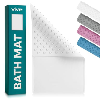 Vive Non-Slip Bath Mat with Suction Cups - 28" x 16" Extra Large Rubber Mat for Safety & Comfort - Patented Grip Prevents Slips and Falls for Kids, Elderly, Men, Women - XL Non Skid Shower & Tub Cover | For Safety & Comfort - Patented Grip Prevents Slips