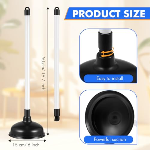 Reallnaive 24 Pack Toilet Plungers Bulk with 19.7 Inch Long Handle Force Suction Cup Rubber Plunger for Bathroom to Fix Clogged Toilets Drains (Black) - color: Black