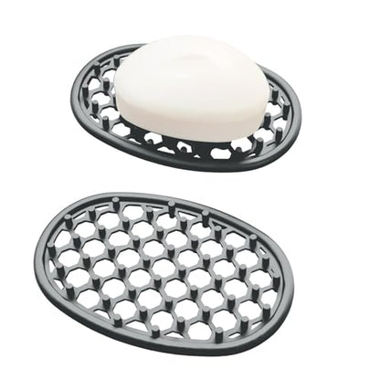2 Pack Soap Dish for Shower, Non-Slip Silicone Bar Soap Holder with Efficient Drainage Holes for Bathroom Sink, Self Draining Soaps Saver Pad for Shower Niche, Shelf (Gray- 2Pcs) - color: Gray- 2pcs
