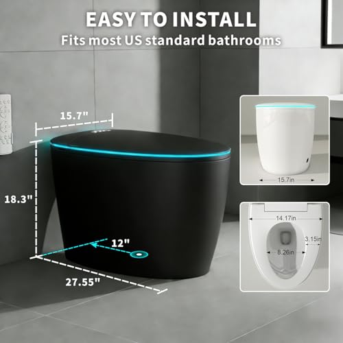 Black Smart Bidet Toilet with Foam Shield, Auto Open/Close Lid & Seat, Foot Sensor Flush, Tankless One Piece Elongated, Heated Seat, Instant Warm Water & Dryer - color: Black