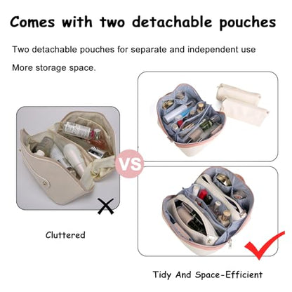 BOYATU Travel Makeup Bag Organizer Cosmetic Bag: 3 Pcs Set Make up Bags for Women with Handle - Waterproof Vegan Leather Toiletry Bags Travel Essentials Pouch with Compartments (A-08-White) - color: 02-D-White