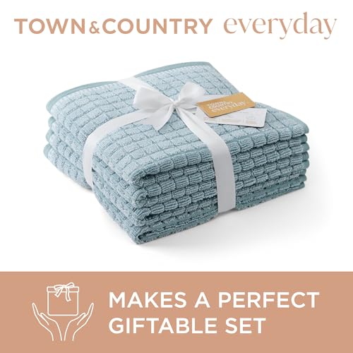 Town & Country Everyday 4-Piece Textured Windowpane Hand Towel Set, 20x30-Inch, 100% Cotton, Plush & Absorbent 550GSM, Aqua Blue - color: Aqua Blue