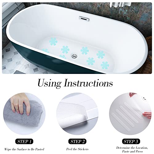 58PCS Bathtub Non Slip Stickers, Adhesive Decals with Scraper | for Bath Tub Stairs Ladders Shower Room, Blue, Made of PEVA, S-shaped, Flower-shaped and Longer Strips Stickers - color: Blue