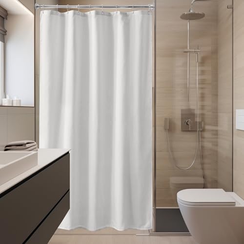 Long Stall Shower Curtain Liner Washable, 54 x 78 Inches, Fabric Shower Liner with 2 Bottom Stones, Waterproof RV Shower Curtain Liner, 9 Grommet Holes, Hotel Quality, White - color: White, size: 54"W x 78"L (Pack of 1)