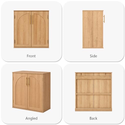 Sideboard Buffet Cabinet with Storage, 31.5" Modern Arched Accent Console Cabinet Credenza for Living Room Furniture Dining Room Entryway, Light Wood - color: Light Wood