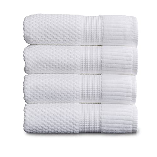 NY Loft 100% Cotton 4-Pack Bath Towel Set | White | Oeko-TEX | Quick-Dry | Four 30" x 52" Bath Towels | Super Absorbent | Designer-Styled Texture - color: Bright White, size: Bath Towel (4 Pack)