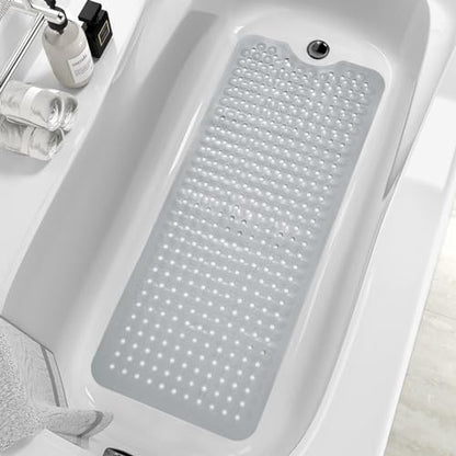 MOONFLY Shower and Bathtub Mat,40x16 Inches,Extra Long Non Slip Mats with Suction Cups and Drain Holes, Machine Washable and Anti Slip Bathmats, Bathroom Mats for Tub Nonslip (Grey) - color: Grey