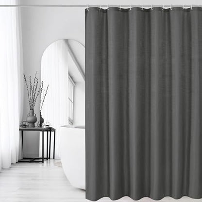 Extra Long Charcoal Grey Fabric Shower Curtain, 72 x 84 | Tall Cloth-Textured Shower Curtain for Bathroom, Water Repellent, Machine Washable - color: Charcoal Grey, size: 72"W x 84"L (Pack of 1)