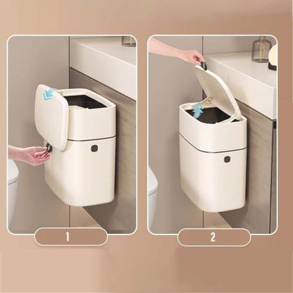 YSUEFIJO Mounted Trash Can with Lid, Wall Hanging Garbage Bin for Kitchen Bathroom Office, Cabinet Door Waste Basket, Space Saving Rubbish Container, Practical Hanging Structure and Easy Use