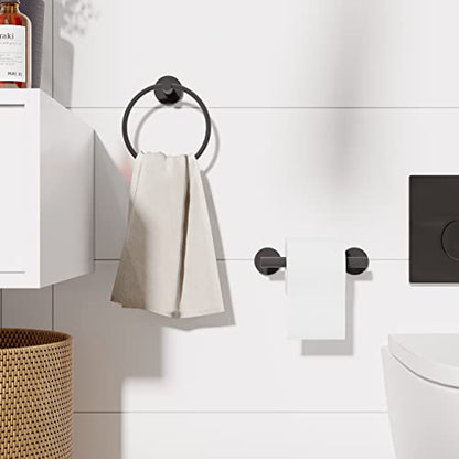 RARXTR Matte Black Toilet Paper Holder & Towel Ring SUS304 Stainless Steel 2pc Bathroom Hardware Set with Double Post Pivoting Toilet Paper Roll Holder Wall Mount & Bathroom Towel Holder Set - color: Matte Black, size: 2-Piece