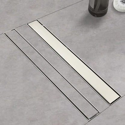 Linear Shower Drain ，18 Inch Brushed 304 Stainless Steel Rectangle Shower Floor Drain，with Reversable Tile-inPattern Drain Cover & Hair Catcher, Adjustable Feet - color: Brushed Nickel, size: 18inch