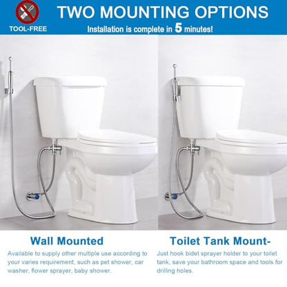 SonTiy Handheld Bidet Sprayer for Toilet, Cloth Diaper Sprayer Set Hand Held Bidet Jet Spray for Toilet with Backflow Preventer, Adjustable Water Pressure Control, Brass 7.2" Hand Bidet Wand, Chrome - color: ‎Polished Chrome