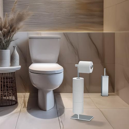 Gatco 1443C Modern Square Base Toilet Paper Holder Stand with Storage, Chrome, 21.13"H - color: Chrome