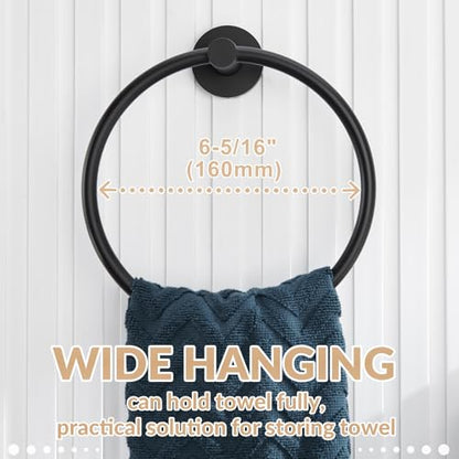 Matte Black Towel Ring Wall Mounted, Hand Towel Holder for Bathroom, Solid Stainless Steel Round Wall Hanger - color: Matte Black, size: Standard Size