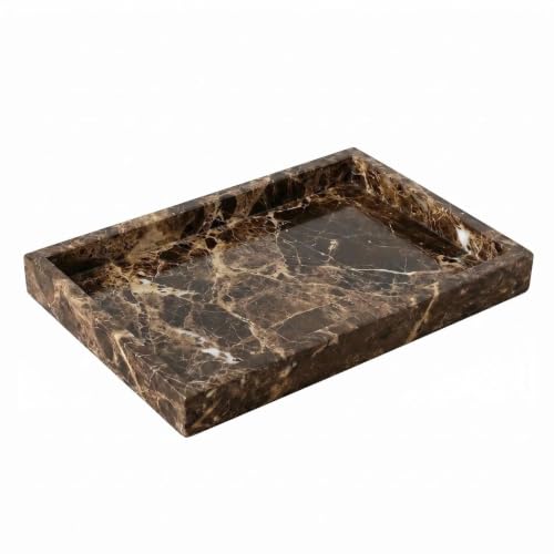 Natural Marble Tray Heavyweight Stone Vanity Tray for Bathroom Countertop, Coffee Table & Dresser - Handcrafted Rectangular Organizer (Coffee Brown, 12" x 8" x 1.2") - color: Coffee Brown