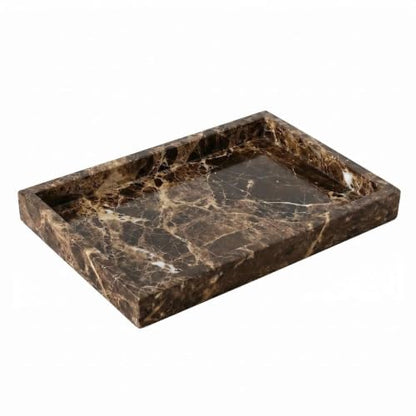 Natural Marble Tray Heavyweight Stone Vanity Tray for Bathroom Countertop, Coffee Table & Dresser - Handcrafted Rectangular Organizer (Coffee Brown, 12" x 8" x 1.2") - color: Coffee Brown