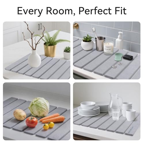 Stone Drying Mat for Kitchen Counter, 24"(L)×16"(W), Drying Matt Kitchen Counter, Quick Dry Stone Dishes Mats, Foldable Diatomaceous Earth Mat (Dove Gray) - color: Dove Gray