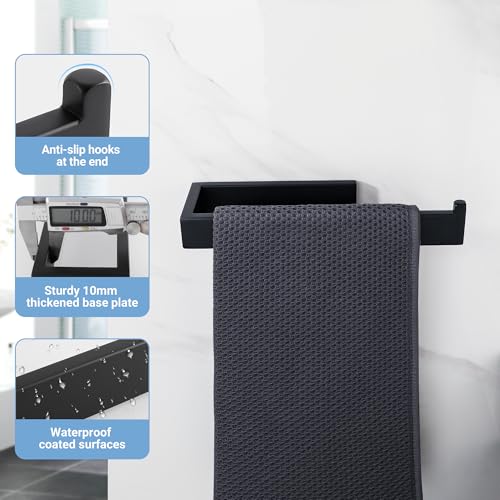 Sayayo Matte Black Hand Towel Holder, Towel Bar for Bathroom Wall 10 Inch | SUS304 Stainless Steel Towel Ring, Kitchen Towel Rack Modern Square - color: Matte Black