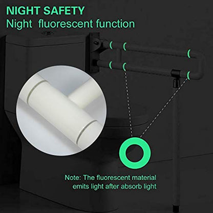 MYOYAY 24In Toilet Safety Rails Wall Mount Floor Support Foldable Toilet Grab Bar Handicap Grab Bars Rails Non-Slip Stainless Steel Flip Up Grab Bar Fluorescent Handrails for Seniors Disabled Pregnant