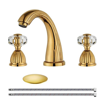Shiny Polished Gold Widespread Bathroom Sink Faucet and Pop Up Drain