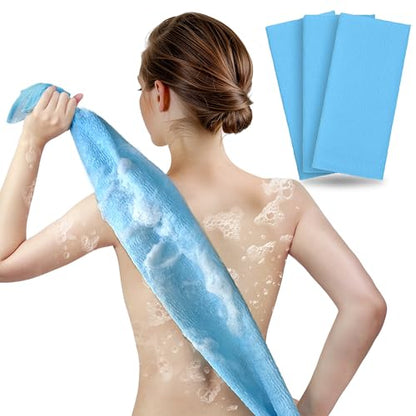 ARCH&M Exfoliating Washcloth & Shower Towel, Blue, 3 Pack | Japanese Washcloth, Textured Nylon, Deep Exfoliation, Improved Circulation, Daily Use, Glowing Silky-Smooth Skin - style: Blue x 3