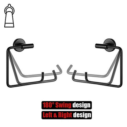 JQK Black Towel Ring, Stainless Steel Square Ring Towel Holder for Bathroom, 6 Inch Matte Black Wall Mount, TR140-PB - color: Black