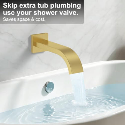 Brushed Gold Rainfall Shower System – Complete Spa Faucet Set with Handheld Sprayer & Mixer Valve –Tub Spout Bathroom Fixture Trim Kit - color: Brushed Gold, size: 6''+12''+Bathtub Faucet