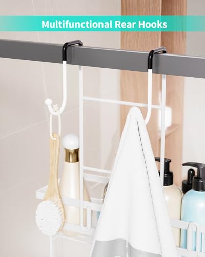 HapiRm Shower Caddy Over Door- Hanging Shower Organizer with 14 Hooks and Soap Holder, Rustproof & Waterproof Stainless Steel Bathroom Shelf - White - color: White