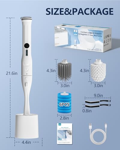 Leebein Electric Toilet Brush and Holder Set, Electric Toilet Bowl Scrubber Kit with 8 Replaceable Brush Heads, Disposable Toilet Brush with 6 Wand Cleaner Refills, 2 Pcs Crevice Cleaning Brush - color: White2