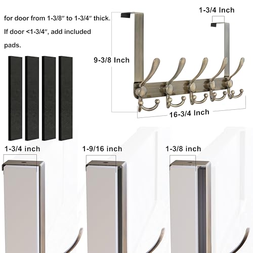 Over Door Hook 2.0 - Upgraded Version - Simple-Assembly, Strong, Heavy-Duty Stainless Steel 5-Tri-Hook Over The Door Hanger Rack, SimpleStrong Series, Bronze, Pack of 2 - color: Bronze