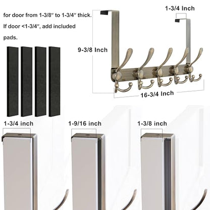 Over Door Hook 2.0 - Upgraded Version - Simple-Assembly, Strong, Heavy-Duty Stainless Steel 5-Tri-Hook Over The Door Hanger Rack, SimpleStrong Series, Bronze, Pack of 2 - color: Bronze