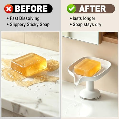 1PCS Self Draining Soap Dish with Suction Cup, Soap Holder for Shower, Bathroom, Sponge Holder for Kitchen Sink, Removable No Damage Stand Bar Soap Tray with Drain Spout Keeps Clean & Dry, White