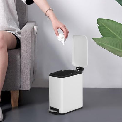 BestOffice Bathroom Trash Can with Lid, 1.3 Gallon Step Pedal Small Trash Can, White Stainless Trash Bin for Bathroom, Bedroom, Kitchen, Office (5L) - color: White