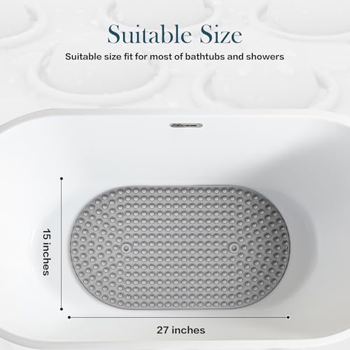Non Slip Shower Mat 27x15 - Small Oval Bath Mat for Inside Tub, Silicone Bubble Pop It Bathroom Floor Mat with Strong Suction Cups, Quick Dry, Anti Slip Bathtub Mat for Shower, Grey - color: 27x15"-grey