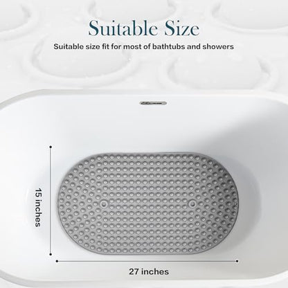 Non Slip Shower Mat 27x15 - Small Oval Bath Mat for Inside Tub, Silicone Bubble Pop It Bathroom Floor Mat with Strong Suction Cups, Quick Dry, Anti Slip Bathtub Mat for Shower, Grey - color: 27x15"-grey
