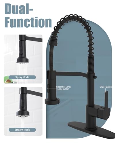 Black Kitchen Faucet Soap Dispenser, Faucet for Kitchen Sink, Kitchen Sink Faucet with Deck Plate, Kitchen Faucet with Pull Down Sprayer and Dual Function Spray Head - color: A-Matte Black, style: Classic