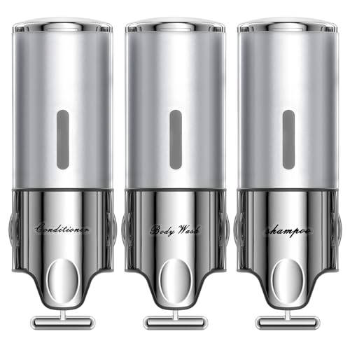 EXIN DECHEN Shampoo and Conditioner Dispenser(Triple x 16.9 oz,Silver) | Easy Installation,Wall-Mounted,Bottle Separable,Large Capacity,Shower Shampoo Conditioner Body Wash Dispenser for Bathroom - color: Silver