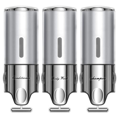 EXIN DECHEN Shampoo and Conditioner Dispenser(Triple x 16.9 oz,Silver) | Easy Installation,Wall-Mounted,Bottle Separable,Large Capacity,Shower Shampoo Conditioner Body Wash Dispenser for Bathroom - color: Silver