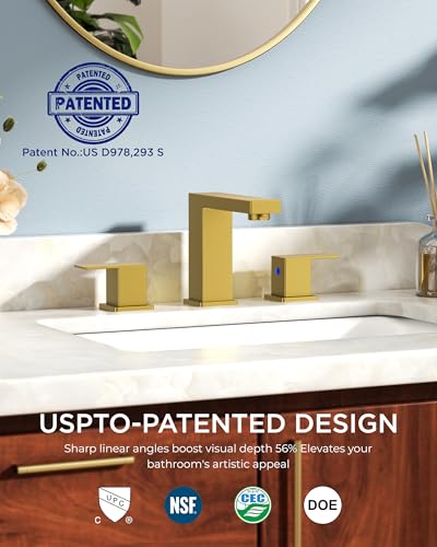 FORIOUS Brushed Gold Bathroom Faucet 3 Hole, 8" Vanity Gold Faucet Bathroom | CUPC 2 Handle 8 Inch Widespread Bathroom Sink Faucet Gold Vanity with Drain, Hoses and Two Aerator, Renovation and Upgrading - color: Brushed Gold, style: Modern