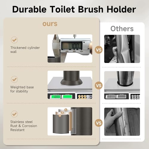 Pewter Toilet Brush and Holder，Extra Long Handled Toilet Brush for Bathroom，Stainless Steel Heavy Duty Toilet Bowl Brush,Deep Cleaning Modern Toilet Cleaner Brush -Space Saving, Covered Brush - color: Pewter