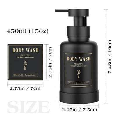 Luxspire Glass Foaming Soap Dispenser 15oz Hand Soap Bottle, Black, 2 Pack | Anti-drip pump, wide mouth easy refill, non-slip silicone base, 7 waterproof labels, bathroom and kitchen sink use - color: Black
