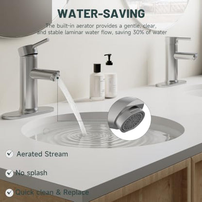 2 Pack Bathroom Faucet for 1 or 3 Holes, Brushed Nickel, Brass | Single Handle Bathroom Sink Faucets, Modern Commercial Lavatory Vanity Faucet,with Deck Plate and Supply Line, Pop Up Drain - color: Brushed Nickel X 2