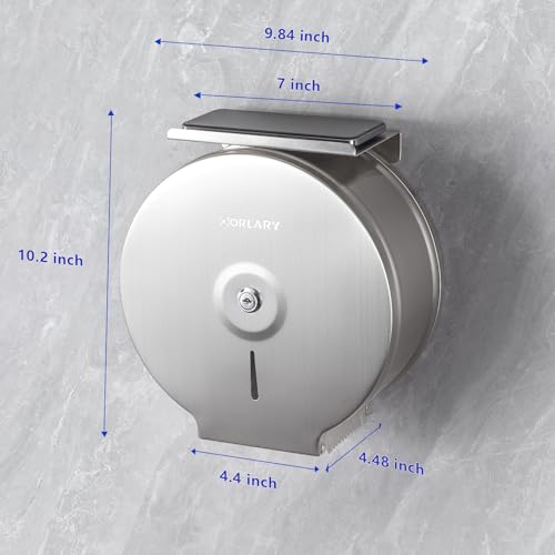 Gorlary Commercial Jumbo Toilet Paper Dispenser with Shelf, Large Capacity | Wall Mount Stainless Steel Roll Holder, 9 inch Brushed Toilet Paper Roll Holder for Bathroom Office, Silver - color: Sliver
