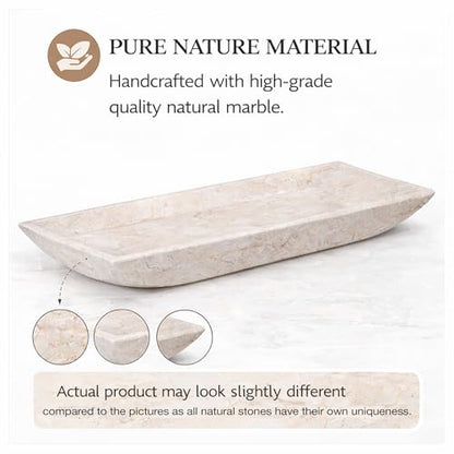 Creative Home Natural Champagne Marble Rectangular Vanity Tray Towel Tray Boat Shaped Tray Bathroom Accessories Organizer for Bathroom Countertop, Kitchen Sink, Jewelry, 16.5" x 6.3" x 1.5" H, Beige - size: 16.5" x 6.3" x 1.5", style: Boat Shaped Tray