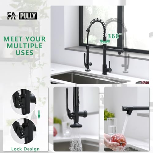 Fapully Black Kitchen Faucet,Commercial Pull Down Kitchen Sink Faucet | with Sprayer, 360 Swivel, 1.8GPM Water Flow - color: Matte Black, style: Classic