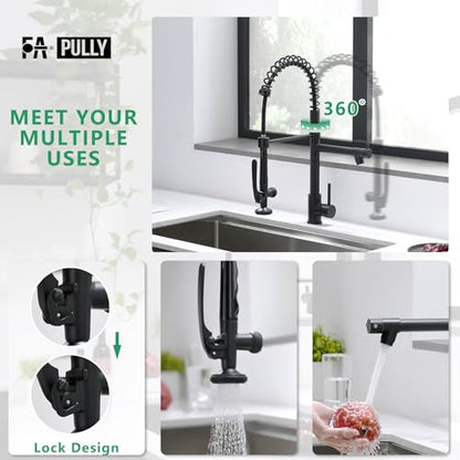 Fapully Black Kitchen Faucet,Commercial Pull Down Kitchen Sink Faucet | with Sprayer, 360 Swivel, 1.8GPM Water Flow - color: Matte Black, style: Classic